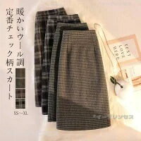 タイトスカート チェック ロングスカート タイト 秋冬 スカート ロング ミモレ丈 スリット チェックスカート ボトムス 大きいサイズ ハイウエスト ウエストゴム ミモレ丈スカート チェック柄 秋 冬 おしゃれ ウール調 暖かい あったか 厚州 防寒 保温 着痩せ 美脚 送料無料(4.0)
