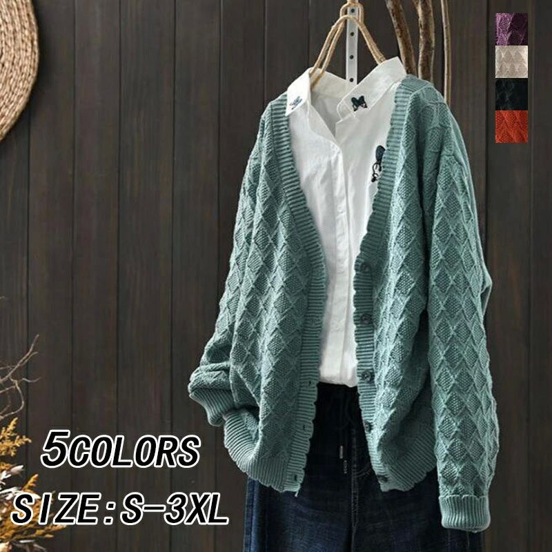 カーディガン レディース ニットカーディガン 羽織り ロングカーディガン ゆるニット ゆったり ニットトップス 前開き ボタン付き フリ..