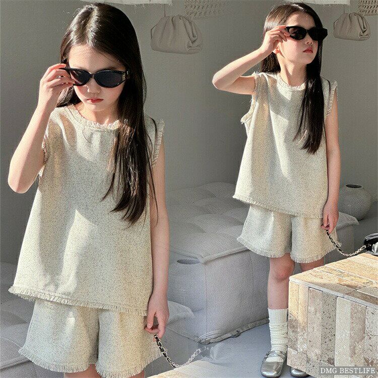 Rakuten - 韓国子供服 子供服 女の子 子供 服 春夏 セットアップ 2点セット ショートパンツ タンクトップ ノースリーブ 上下セット カジュアル トップス 女の子 女児 キッズ ジュニア ユニセックス 90cm 100cm 110cm 120cm 130cm 140cm