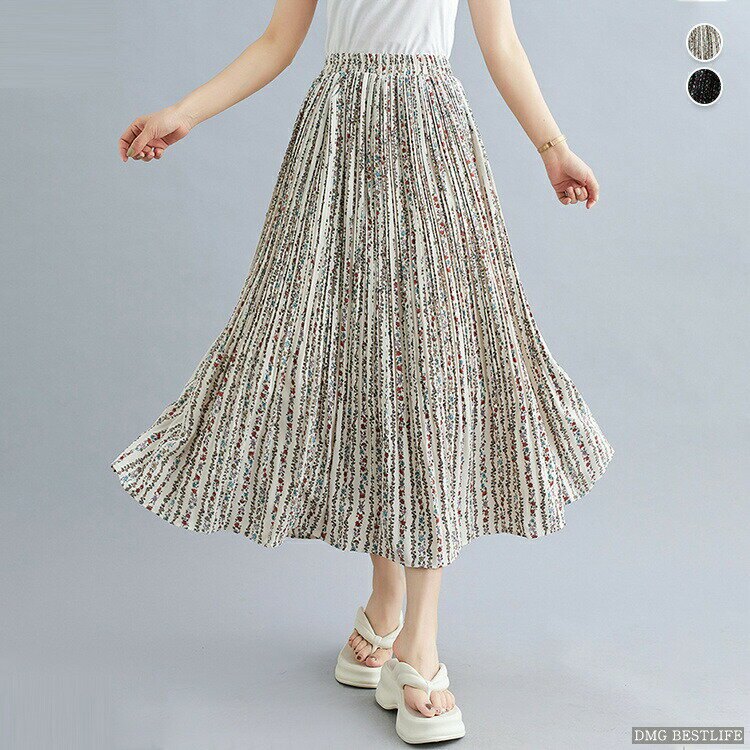 Rakuten - スカート プリーツスカート 花柄 ロング マキシ シフォン プリーツ レディース 春 夏 フレア ロングスカート 上品 フレアスカート 大きいサイズ Aライン きれいめ ふんわり 20代 30代 40代