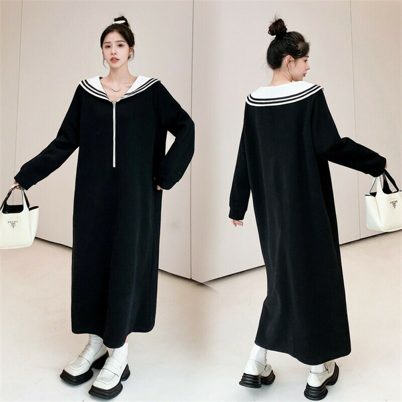 Rakuten - ワンピース レディース ロングワンピース ロング丈 マキシ丈 長袖 長そで セーラー 大きいサイズ L-3XL ゆったり 春 秋 セーラーカラーワンピース