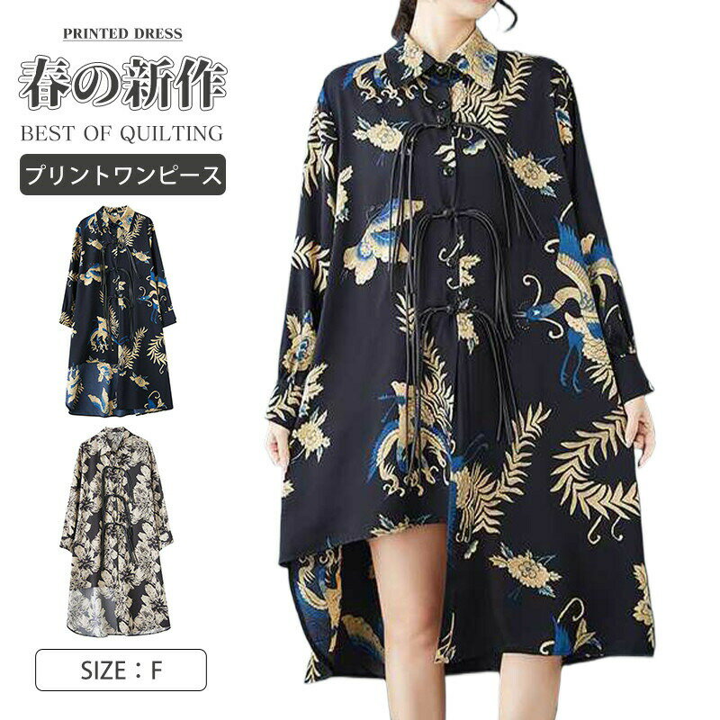 Rakuten - ロングシャツ レディース 長袖 シャツワンピース シャツ 長袖 ブラウス ワンピ シャツワンピ ロング ロングワンピ ロングシャツ 個性的 大きいサイズ 体型カバー Aライン 春 冬 ユニーク かっこいい アシンメトリー チャイナボタン
