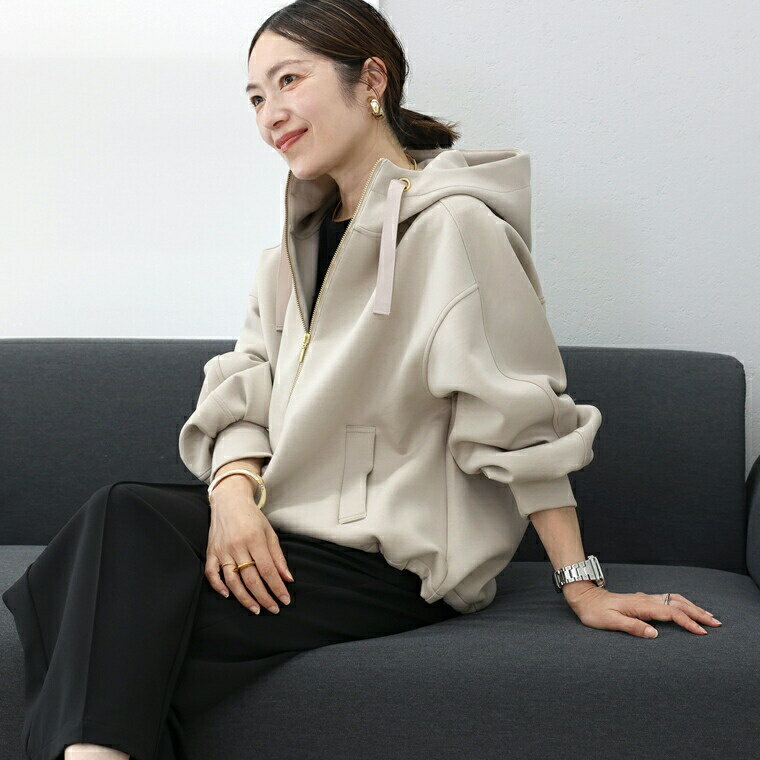 パーカー 羽織り ライトアウター 体型カバー ドロップショルダー ドルマン コクーン ダブルファスナー ..