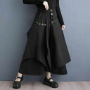 アシンメトリー ガウチョパンツ レディース スカート風 ワイドパンツ 変形 スカーチョ 春秋 イージーパンツ ロングパンツ 春 秋 大きいサイズ ゆったり ボトムス 九分丈 ふんわり ウエスト後ろクゴム シンプル カジュアル 着痩せ 通勤 仕事 着回し 不規則 オシャレ 黒