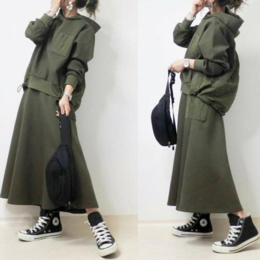 【10%OFFクーポン配布中】セットアップ レディース カジュアル 秋冬 トップス プルオーバー ロングスカート フレアスカート Aライン トレーナー スウェッ...