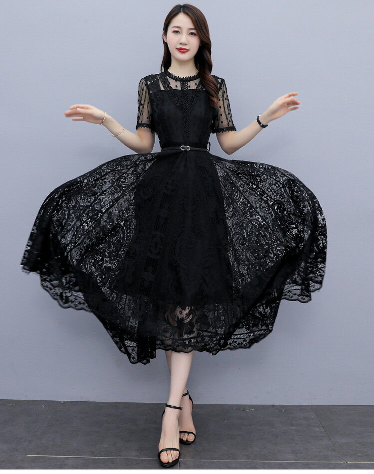 ワンピース レディース ドレス ワンピ 結婚式 入学式 黒 総レース 透け感 春 夏 秋 ロングワンピース ミセスドレス レースドレス マキシワンピース パーティードレス きれいめ 20代 30代 40代 50代 夏服 キレイめ