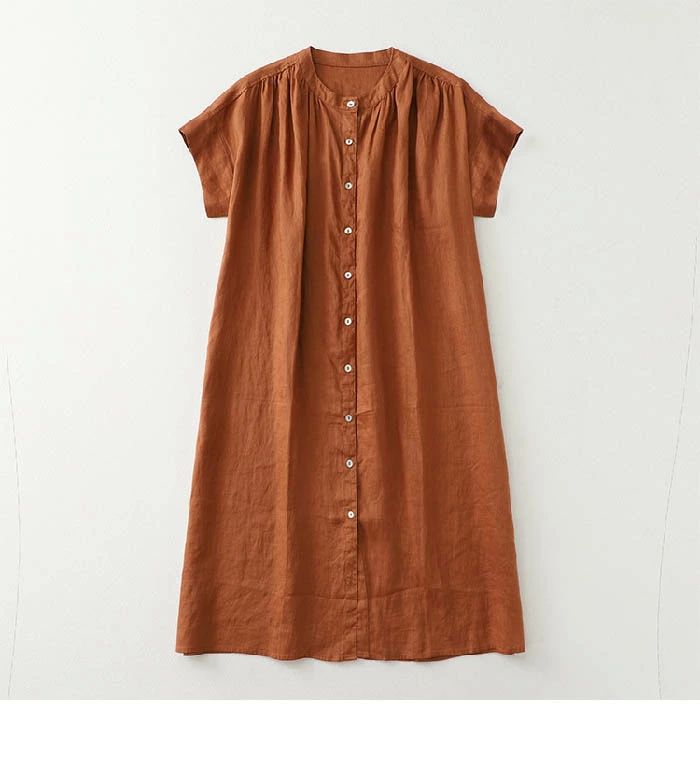 シャツ ワンピース 春 夏 半袖 ロングシャツ ワンピース ノーカラー 大きいサイズ ワンピース バンドカラー 羽織り ロング丈 シャツ レディース ゆったりシルエット 体型カバー 着痩せ シンプル カジュアル ママコーデ 母の日