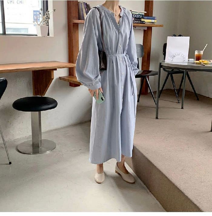 シャツワンピース 長袖 春 秋 ノーカラー シャツ ワンピース ロング丈 チュニック 大きいサイズ ロング丈 シャツ ワンピース 羽織り 秋 春 バンドカラー シャツワンピース ゆったり ビッグシルエット オシャレ シンプル カジュアル 着回し 2way
