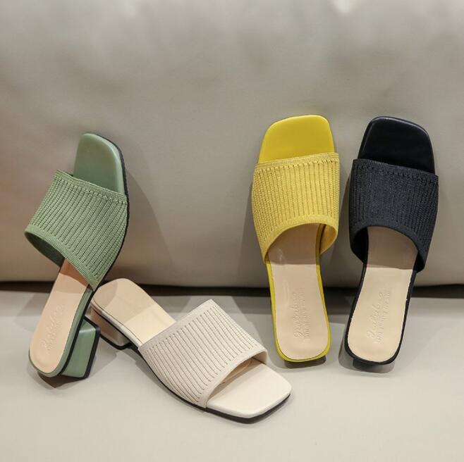 送料無料 美脚サンダル サンダル ミュール ニットサンダル チャンキーヒールサンダル レディース ミュール 痛くない 脱げない 美脚 疲れにくい オープントゥ ハイヒール