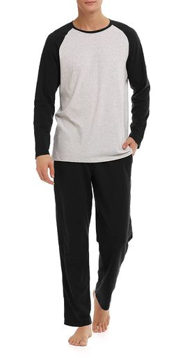 [DAVIDARCHY]パジャマメンズ部屋着長袖丸首ルームウェア柔らかい吸水通気寝巻き上下セットブラックXL春秋DAJJ06S