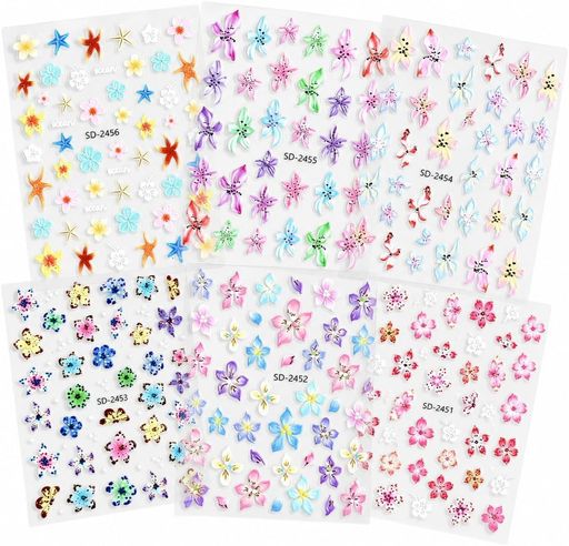 商品仕様:素材:pvc 。セット内容:6枚セット(6種類)。1枚サイズ:長12.8*幅8.7cm。 上質な素材:ネイルシールはPVC素材を使用しています。適度な柔軟性があり、爪に貼りやすく、曲面にもなじみやすいです。薄すぎず厚すぎないため、貼る時に破れにくく、セルフネイルでもきれいに仕上げやすい特徴があります。表面の色柄も見やすく、夏らしい明るい雰囲気を演出できます。 カラフルななプルメリア:ハワイ風のプルメリアを中心に、花柄、ヒトデなどのモチーフを組み合わせたカラフルなネイルシールセットです。夏らしい明るい色合いを採用しており、ビーチ、ハワイアンイベント、リゾートコーデにも合わせやすいデザインです。6種類それぞれ異なる柄なので、毎回違ったネイルアレンジを楽しめます。部分的なアクセントやネイル全体のデザインに使用でき、爪に豊かな立体感を与えます。 貼りやすく初心者にも便利:シールタイプなので道具をたくさん準備する必要がなく、爪に貼るだけで簡単にネイルアートを楽しめます。使いたい柄を選んで貼るだけのシンプルな使用方法で、セルフネイル初心者にもおすすめです。