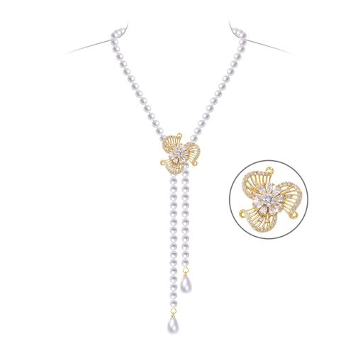 [FH.bird]パールネックレス冠婚葬祭ゴールド留め具真珠レディースネックレス長め貝パール8mm珠カジュア..