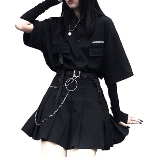 [VCWinMeety]地雷系セットアップ量産型セットアップ地雷系服ゴシックモード系レディースシャツ+スカー..