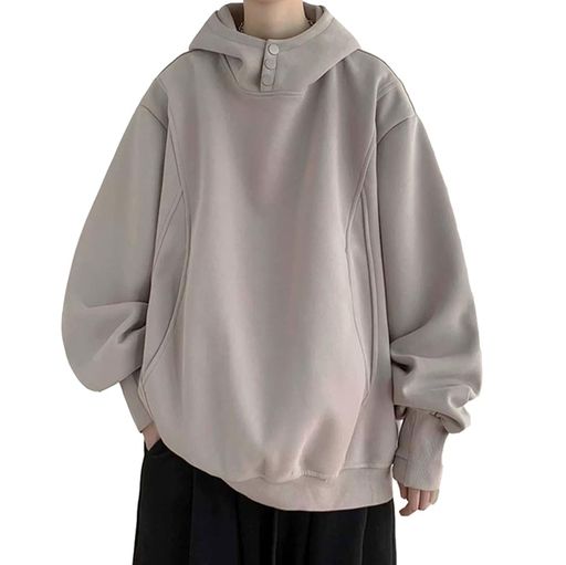 [YEOREO]パーカーメンズタートルネックトレーナーメンズおしゃれパーカー大きいサイズフード付き無地長袖プルオーバートップスシンプルカジュアル春秋冬フード付かっこいい男女兼用-xing-M