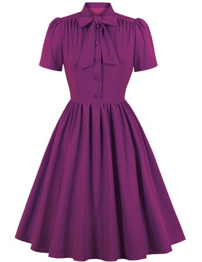 [Sorosis]春夏ワンピースレディースドレス膝丈半袖リボン付け通勤パーティー結婚式およばれ50年代レト..
