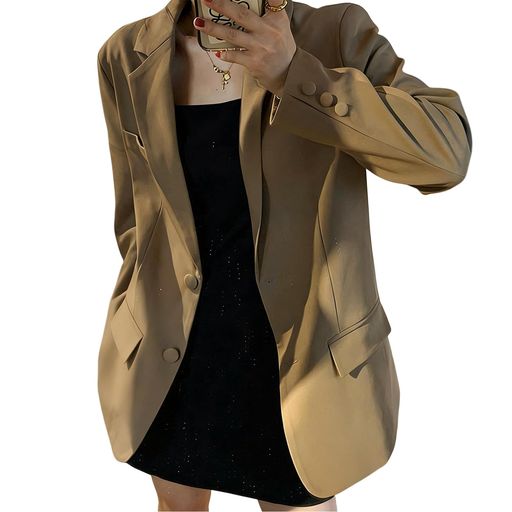Rakuten - [HuuMeNEIDOO]スーツジャケットレディース長袖テーラードジャケットコートブレザーVネックアウターゆったり大きいサイズトップス無地カジュアルオフィス春秋冬