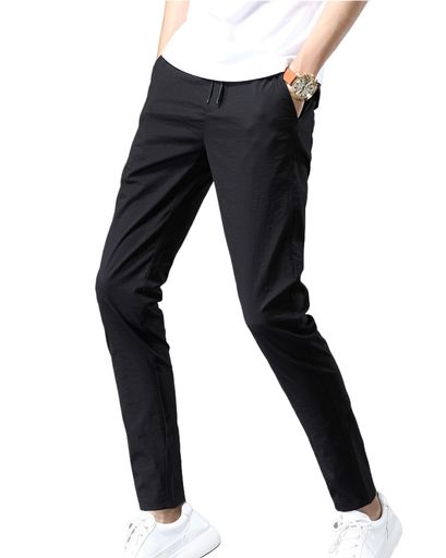 [YUSHOW]チノパンメンズストレッチパンツスキニーパンツゴルフウェアイージーパンツ細身美脚薄手ズボンビジネスカシュガル春夏31ブラック