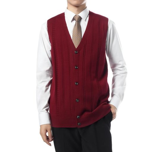 Vests - [ミラーユー]ニットベストメンズ前開きベストVネックセーターベストニット無地大きいサイズビジネス通勤春秋冬