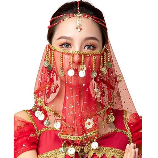 [Getrays]女性のベリーダンスベール、スパンコールのビーズが付いたシフォンベールはベリーダンスの衣..