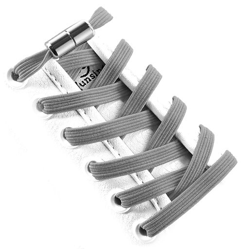 [VICTPOPU]大人の子供のための弾性靴ひも、金属バックルでタイレスの靴ひも、タイ靴ひもなし(濃い灰色)