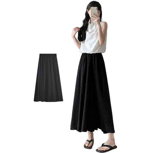 [xppe]スカート風パンツレディース裏地付きロングウエストゴム体型カバーゆったりマキシ丈薄手ふんわりカジュアル日常着かわいい夏