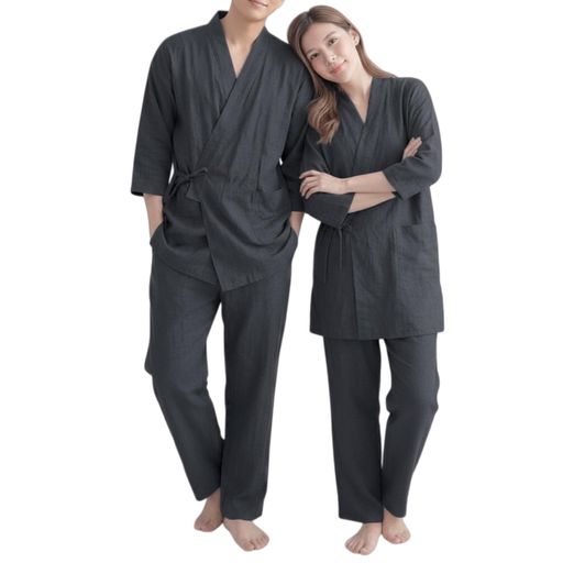 [YunXiozyStar]パジャマ専門店レディース浴衣無地甚平レディースユニセックス夏着物作務衣女性のしじら織り前開き上下セット長袖長ズボンお部屋着おうちで和柄和服ゆるい