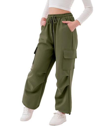 [Rolanko]子供ズボン女の子スウエットパンツカーゴパンツワイドパンツロングズボンスポーツゆったりグリーン130(4)