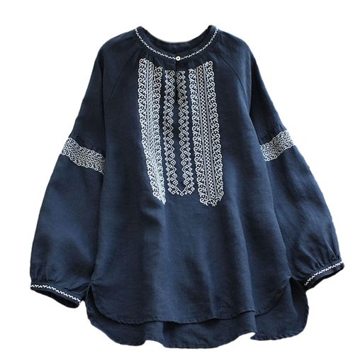[ORWZDCO]ブラウスレディースTシャツ長袖丸首トップス刺繍エスニック不規則シンプルゆったり着瘦せおしゃれエレガントカジュアル快適普段着通勤春秋冬