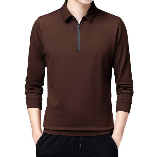 [YUNCLOS]ゴルフウェアメンズポロシャツ長袖メンズPOLO開襟シャツ無地ポロシャツ長袖トップス上質