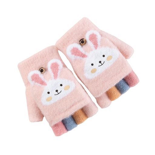 Rakuten - [ZVCXOE]子供手袋ニットグローブミトン手袋おしゃれ指切り指出しグローブ秋冬保温防寒小学生児童男の子女の子キッズリボン通園通学自転車子ども用男女兼用ピンク