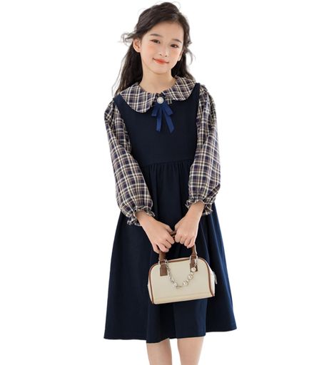 Rakuten - [YY-Natuhi]子供服女の子ワンピースドレスセットアップブラウスシャツサロペット格子柄長袖キッズガールズカジュアルフォーマル120-170cm春秋冬通学発表会入学式普段着(130)