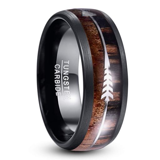 [Nuncad(ヌンカド)]メンズリング指輪タングステンコアウッドクルミウッド矢印金属アレルギー対応シンプル黒色14号