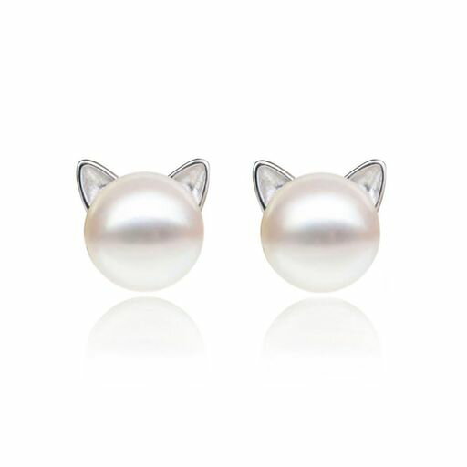 MIKAMU猫ピアスレディース最高級CZダイヤモンドシルバー925純銀製人気天然淡水真珠ピアスジュエリー専..