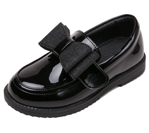 DADAWEN(ダダウン)ローファー女の子フォーマル靴小学生登校靴リボン飾りエナメル歩きやすい結婚式発表会卒業式ブラック24cm