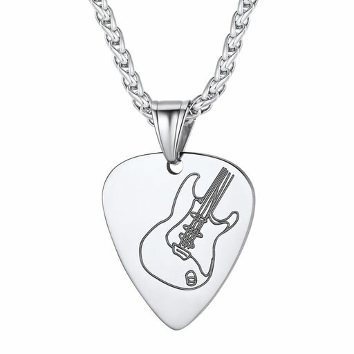 [Suplight]ネックレスメンズシルバーステンレス金属アレルギー対応ギターピックペンダントレディース音..