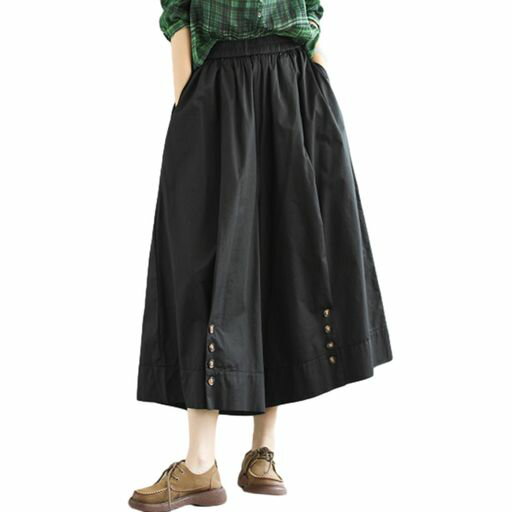 [JoccKorr]ワイドパンツレディースガウチョパンツキュロットズボン袴パンツロングパンツ九分丈ゆったりオシャレボトムスウエストゴムポケット付き大きいサイズオフィス体型カバー美脚…