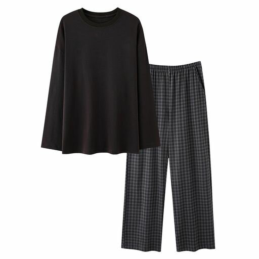 [YorBurn]パジャマメンズルームウェア寝間着部屋着綿長袖コットン上下セットゆったり春夏秋吸汗通気快適シンプル肌に優しい柔らかダークブラウンL