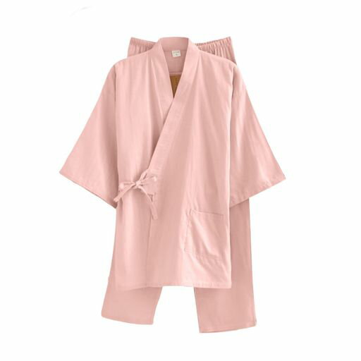 [YunXiozyStar]パジャマ専門店レディース浴衣無地甚平レディース洗える夏着物作務衣女性のしじら織り前開き上下セット長袖長ズボンお部屋着おうちで和柄和服