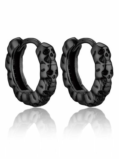 Bandmaxリングピアスメンズシルバー925ブラックドクロフープピアスアレルギー対応15mm21G小さめつけっぽなし両耳アクセサリー