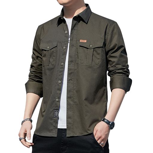 [SUNDAYROSE]カジュアルメンズ長袖ワイシャツおしゃれビジネスワイシャツ綿シャツ男性シャツミリタリー..