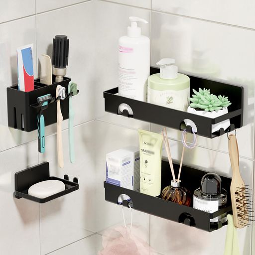 【多機能収納】PAVSTINEの浴室収納棚セットには、シャワーラック2個、ソープホルダー1個、歯ブラシホルダー1個、強力粘着テープ4個。バスルームだけでなく、キッチン、バルコニー、ベッドルームにも適しています。幅広い用途に使用でき、収納スペ...