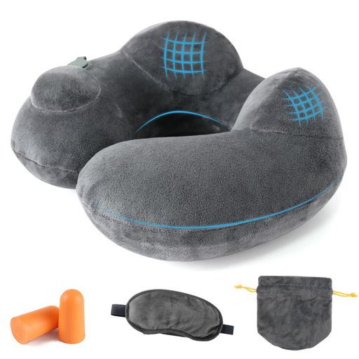 Cosowoネックピロー首枕旅行用ポンプ式空気枕コンパクトエアーピロー飛行機快適グッズ携帯枕軽量持ち運び折り畳み旅行便利グッズオフィスグッズ収納バッグ付き耳栓付きアイマスク付き…