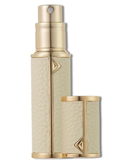 AlxMuNaoアトマイザー香水【5ml・ワンタッチ補充・携帯用】プレミアムレザー仕様底部充填詰め替え簡単漏れない持ち運び便利コンパクト小分けボトル旅行デート仕事男女兼用(白)