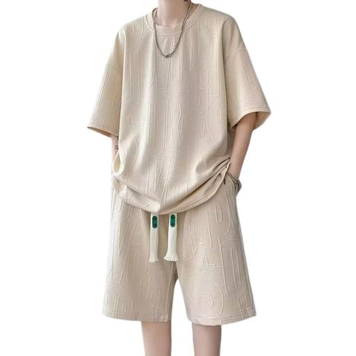 [Gebacades]メンズジャージ上下セット夏用半袖快適セットアップメンズ夏自宅用リラックスルームウェアスポーツウェアおしゃれカジュアルプレゼント夫兄アプリコットM