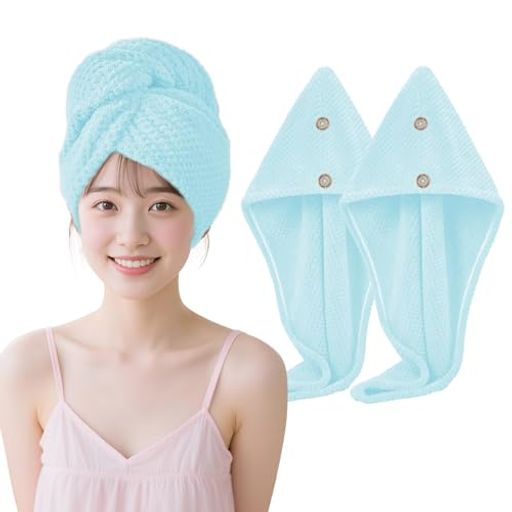 ヘアドライタオル髪の毛タオル速乾2枚組ヘアタオルヘアドライキャップヘアターバン早く乾かす頭に巻く..