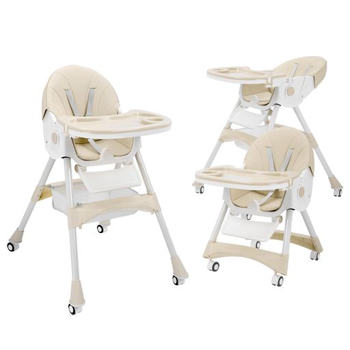 ZOOBLYベビーチェアハイローチェア折りたたみ取り外し可能なキャスター足置き二段テーブル付き五点式安..