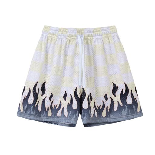 [ORBU]バスケットパンツメンズスポーツビーチスタイル模様短パンウェアランニングトレーニングショートパンツポケット付きウエスト調整可能速乾通気メッシュ生地ハーフパンツ夏(ネイ…