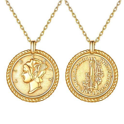 [Silvora]コインネックレスレディースゴールドk18金ペンダントメンズ自由の女神アメリカお守りアクセサリー