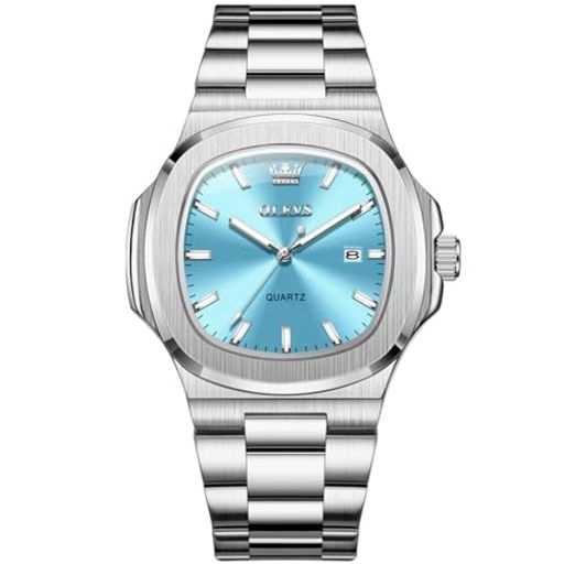 OLEVS腕時計メンズクォーツネイビーデザインステンレス防水日付カレンダー夜光人気おしゃれブランドwatchformenライトブルー