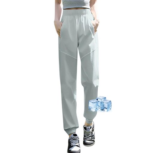 [inotenka] ジャージ 下 レディース 接触冷感 ロングパンツ 夏 涼しい ジョガーパンツ ヨガパンツ ズボン アイスシルクパンツ 吸汗速乾 日焼け止め 薄手 通気 伸縮 アウトドア 通勤(S グレー)